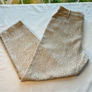 Sharon Young Womens Linen Cotton Pants Size 6 Tan Animal Print Straight Leg